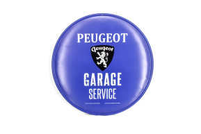 Blue round metal plate peugeot garage